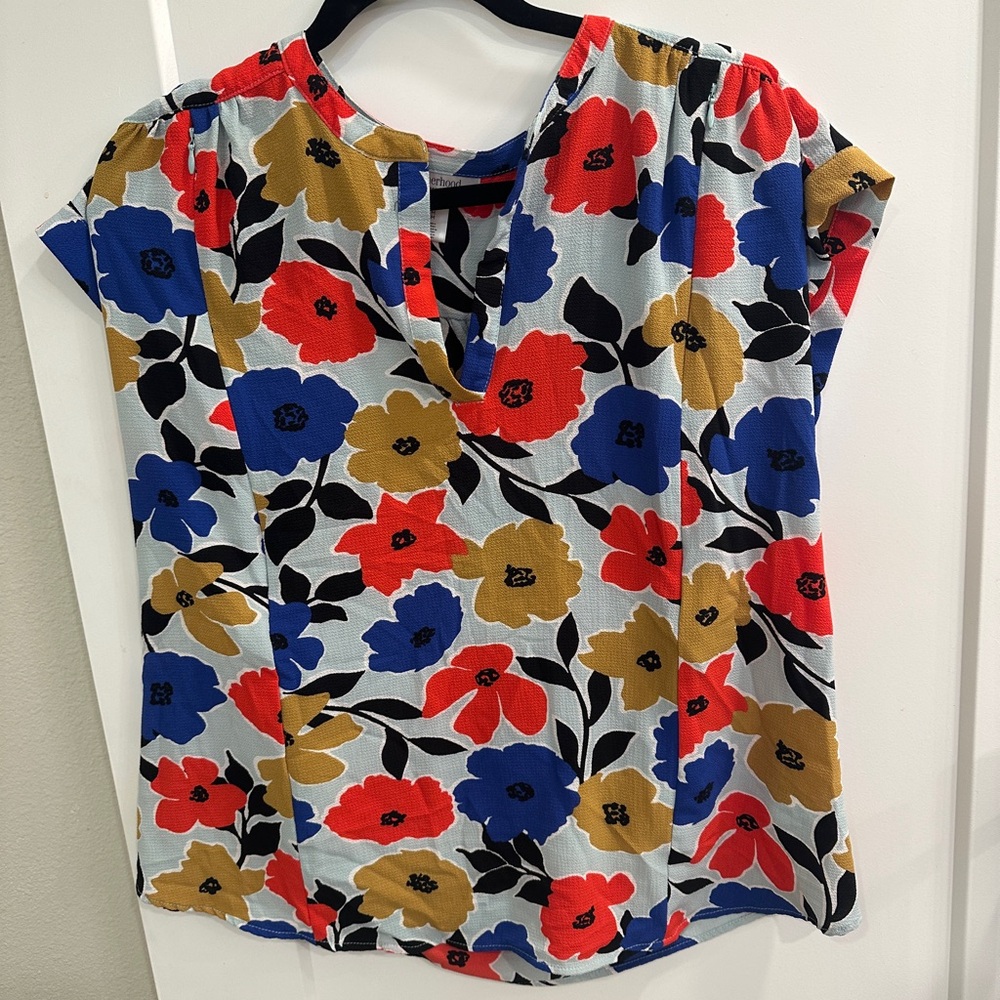 Red and Blue Boxy Blouse with Short Sleeves (medium)